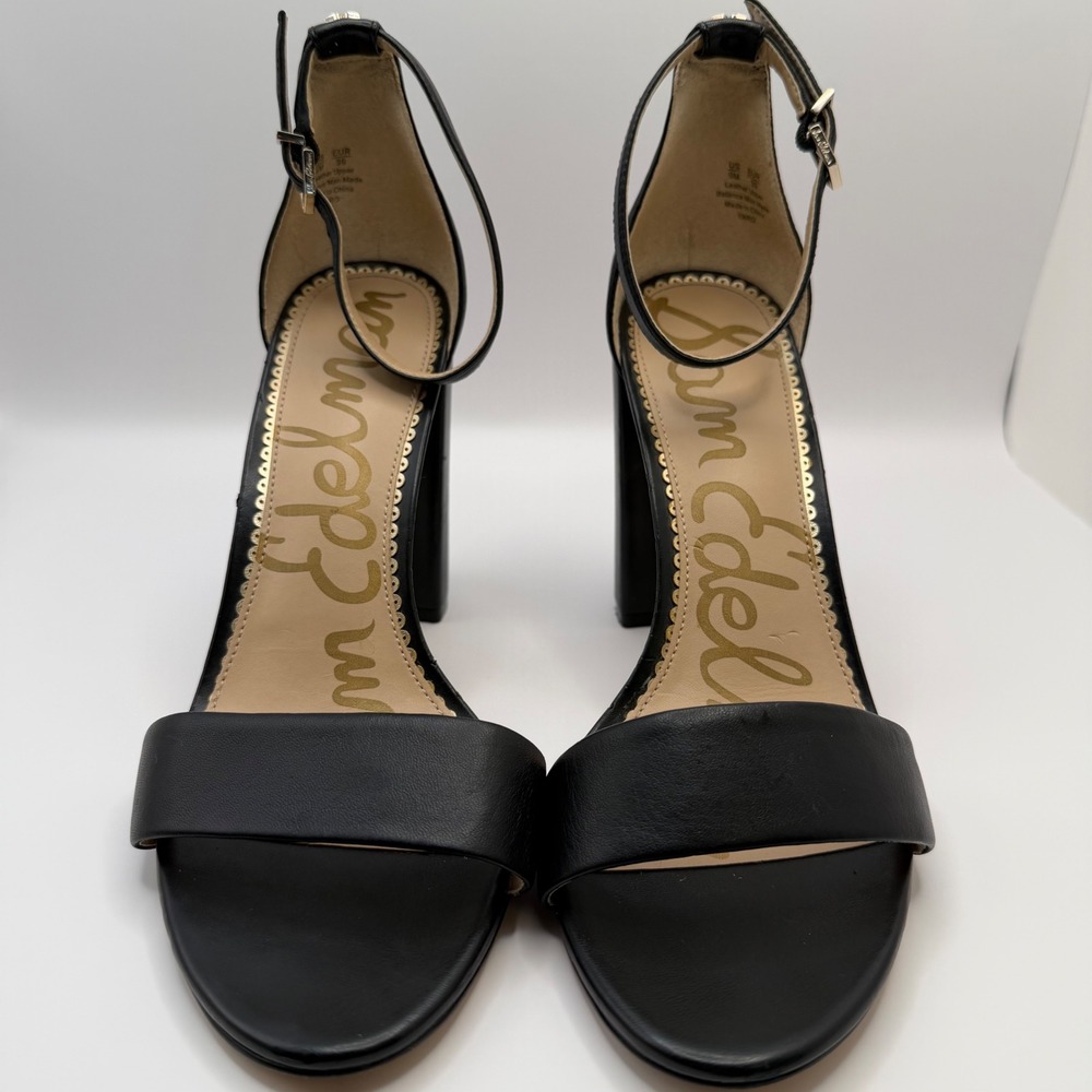 Sam Edelman Yaro Black Leather Ankle Strap Block Heel Sandals Womens 9 M